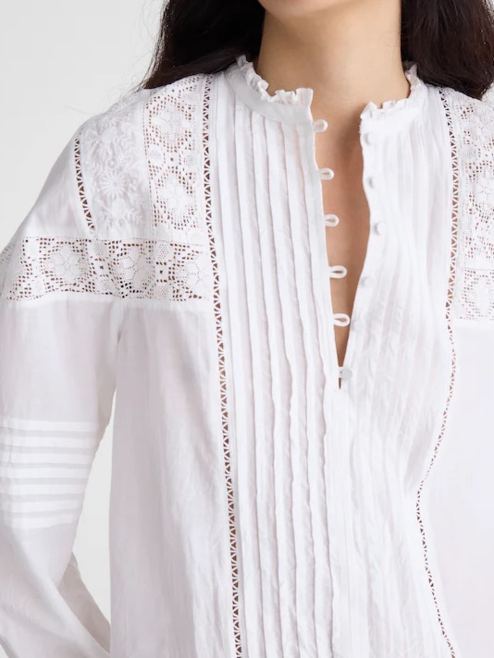 MADEWELL Ruffled High-Neck Pintuck Blouse, Size XS